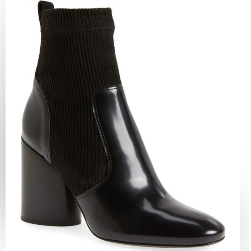 Tory Burch Rowen Sock Bootie Black Short Boot Mixed Leather Textile Upper 8 M